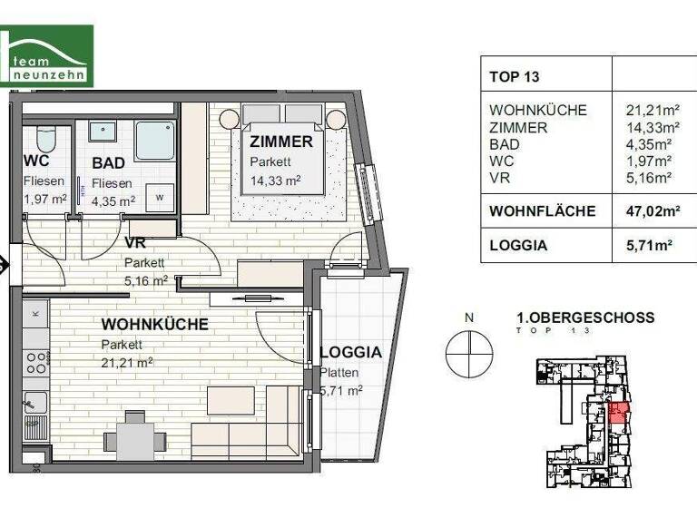 Wohnung zur Miete 575 € 2 Zimmer 47 m² 1. Geschoss frei ab 01.04.2026 Julius Raab-Promenade 31-35 St. Pölten 3100