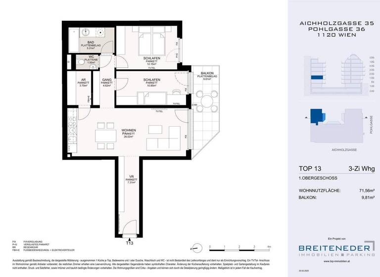 Wohnung zum Kauf - Erstbezug 495.000 € 3 Zimmer 71,6 m² 1. Geschoss Wien 1120