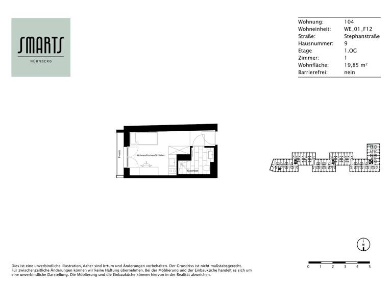 Wohnung zur Miete 485 € 1 Zimmer 19,9 m²<br/>Wohnfläche 1.<br/>Geschoss 16.05.2025<br/>Verfügbarkeit Stephanstraße 9 St Peter Nürnberg 90478