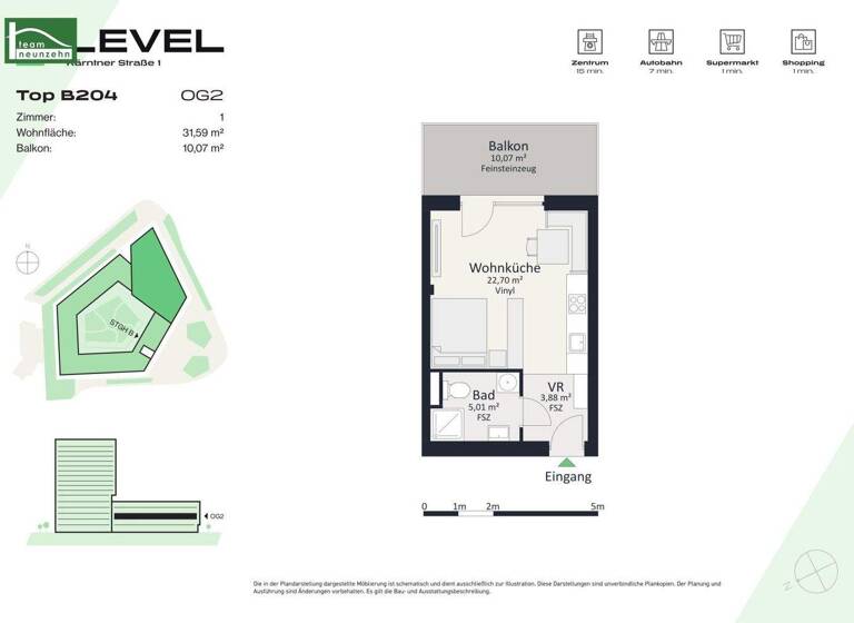 Wohnung zur Miete - Erstbezug 434 € 1 Zimmer 31,6 m² 2. Geschoss frei ab 01.05.2026 Kärntner Straße 1 Gries Graz 8020