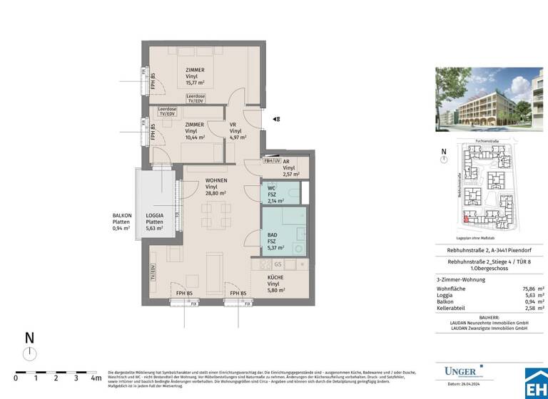 Wohnung zur Miete - Erstbezug 771 € 3 Zimmer 75,9 m² 1. Geschoss Rebhuhnstraße Pixendorf 3451