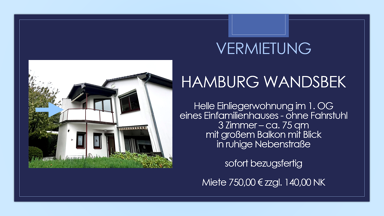 Wohnung zur Miete 750 € 3 Zimmer 75 m² 1. Geschoss frei ab sofort Rahlstedt Hamburg 22145