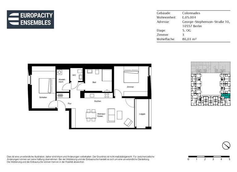 WG-Zimmer zur Miete - Erstbezug 2.070 € 3 Zimmer 86 m² 5. Geschoss George-Stephenson-Straße 10 Moabit Berlin 10557
