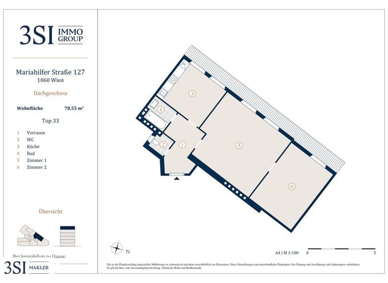 Wohnung zum Kauf 400.000 € 2 Zimmer 78,6 m² 5. Geschoss Mariahilfer Straße 127 Wien 1060