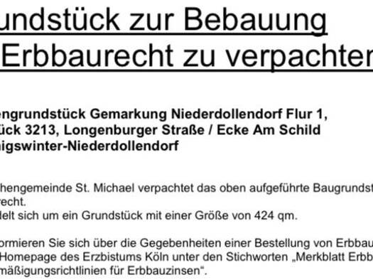 Grundstück zur Miete provisionsfrei 300 € 424 m² Grundstück frei ab sofort Am Schild Niederdollendorf Königswinter 53639
