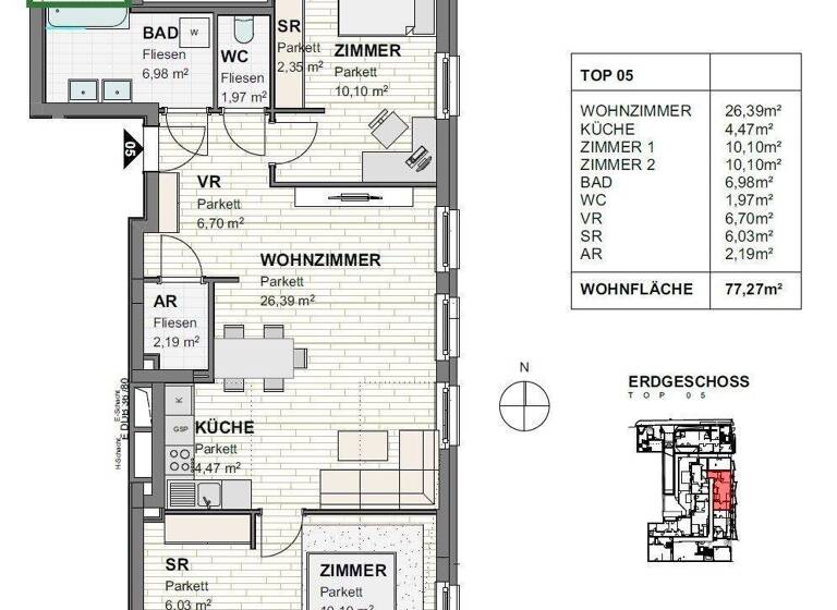 WG-Zimmer zur Miete 818 € 3 Zimmer 77,3 m² EG Julius Raab-Promenade 31-35 St. Pölten 3100