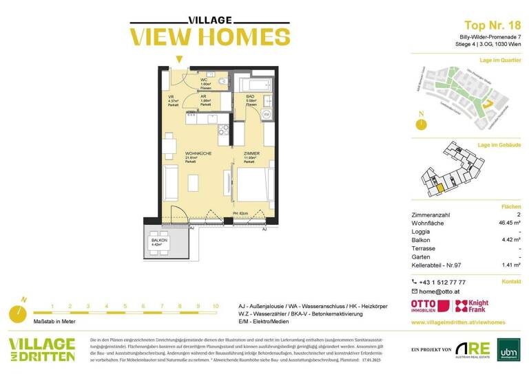 Wohnung zum Kauf - Erstbezug 349.000 € 2 Zimmer 46,5 m² 3. Geschoss Wien 1030