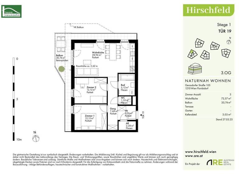 Wohnung zum Kauf - Erstbezug provisionsfrei 450.000 € 3 Zimmer 73,6 m² 3. Geschoss Gerasdorfer Straße 105 Wien 1210