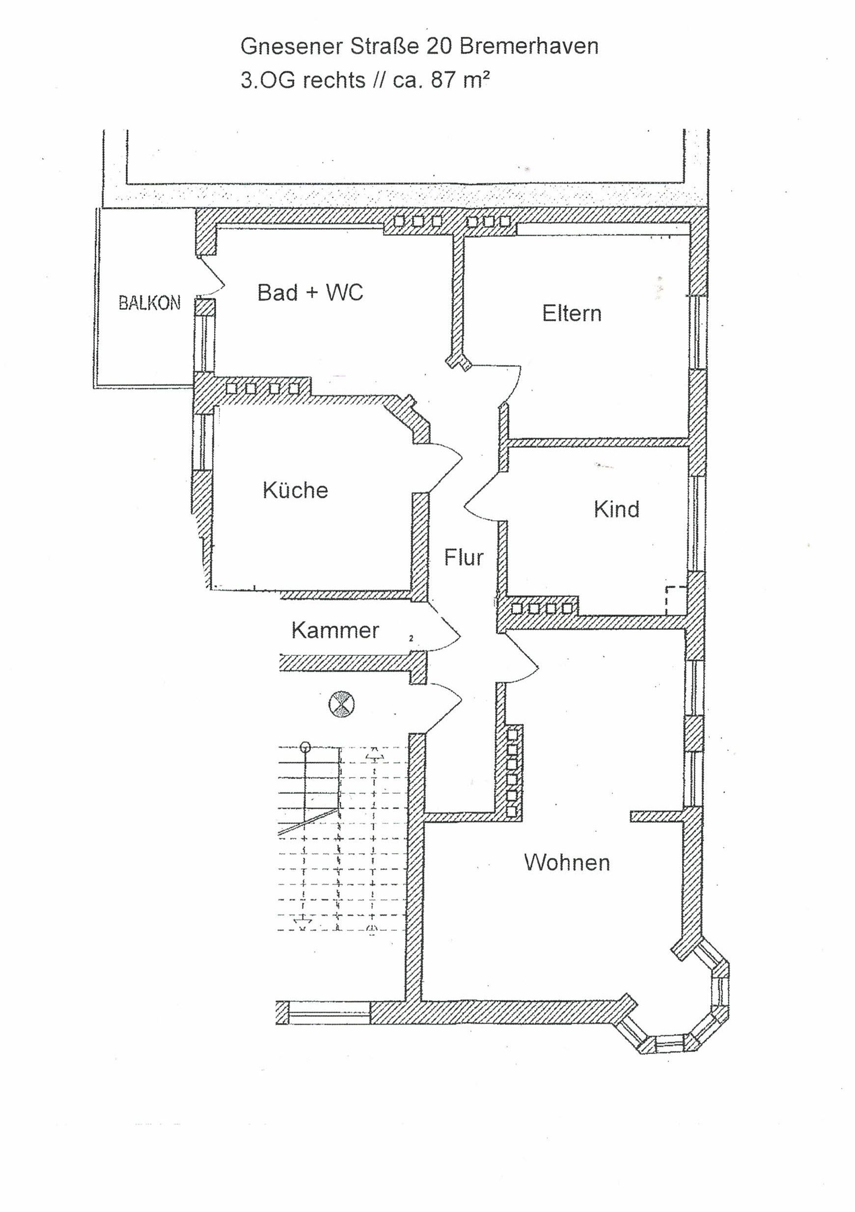 Wohnung zur Miete 650 € 3 Zimmer 87 m²<br/>Wohnfläche 3.<br/>Geschoss ab sofort<br/>Verfügbarkeit Gnesener Straße 22 Goethestraße Bremerhaven 27576