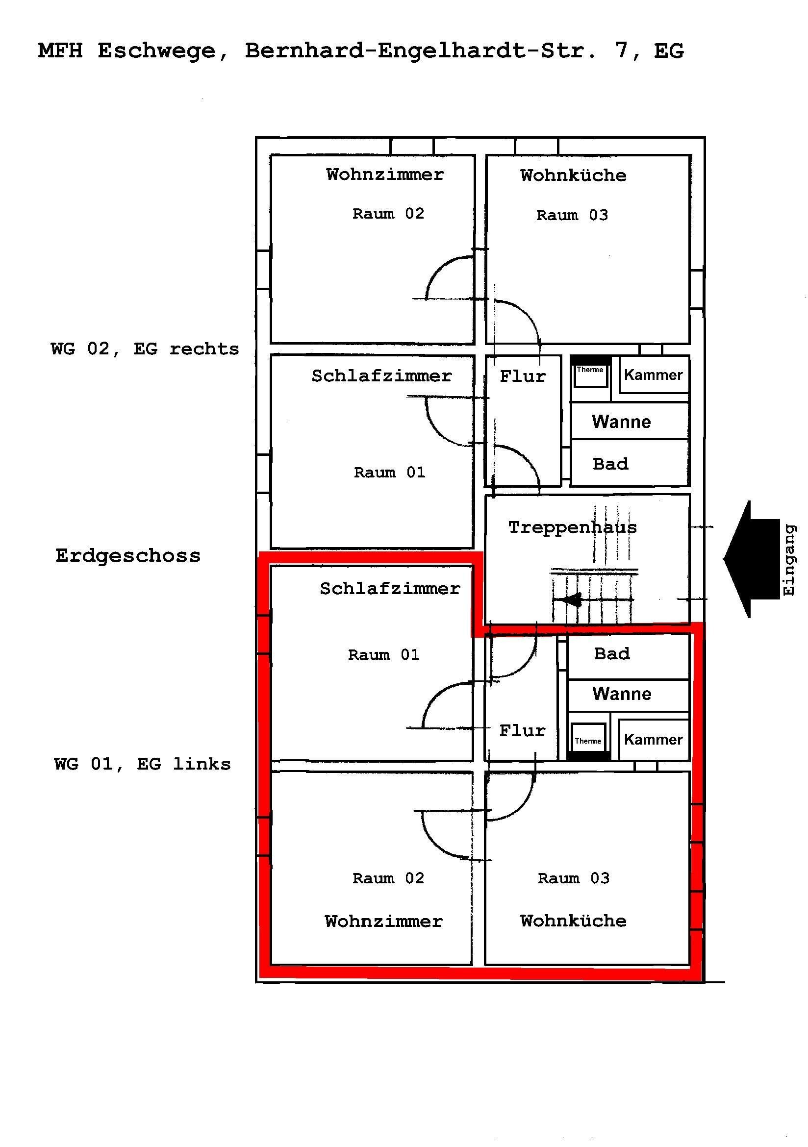 Wohnung zur Miete 290 € 2 Zimmer 55 m²<br/>Wohnfläche EG<br/>Geschoss 01.01.2025<br/>Verfügbarkeit Bernhard-Engelhardt-Str. 7 Eschwege Eschwege 37269