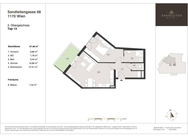 Wohnung zum Kauf - Erstbezug 479.000 € 2 Zimmer 57,5 m² 2. Geschoss Wien,Hernals 1170