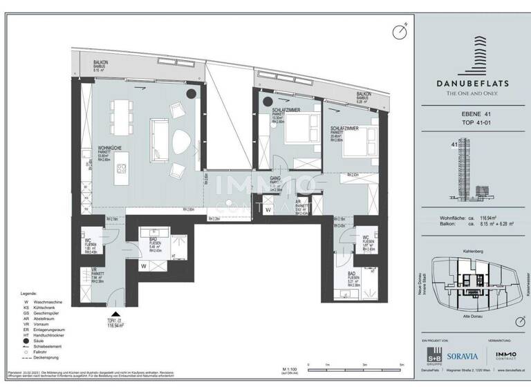Wohnung zur Miete - Erstbezug 3.100 € 3 Zimmer 116,9 m² Wien 1220