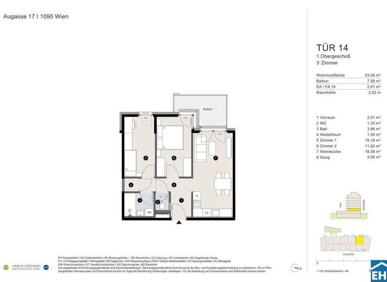 Wohnung zum Kauf - Erstbezug 474.500 € 3 Zimmer 53,5 m² 1. Geschoss Augasse Wien 1090