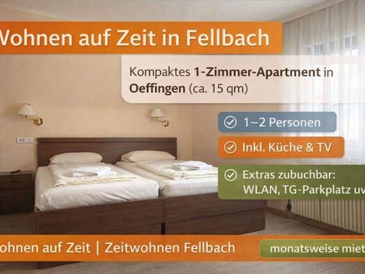 Wohnung zur Miete Wohnen auf Zeit 790 € 1 Zimmer 15 m² frei ab sofort Hofener Str. 0 Oeffingen Fellbach-Oeffingen 70736