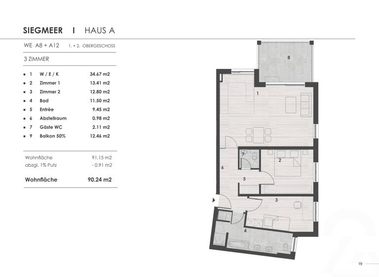 Wohnung zum Kauf provisionsfrei 410.000 € 3 Zimmer 90,2 m²<br/>Wohnfläche 1.<br/>Geschoss Siegmeer 8 Hauingen Lörrach 79541