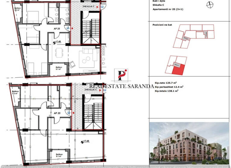 Wohnung zum Kauf 207.150 € 3 Zimmer 138,1 m² 2. Geschoss Saranda 9701