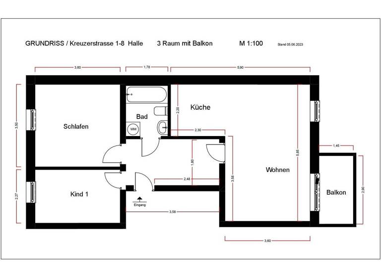 Wohnung zur Miete 406 € 3 Zimmer 58 m² 3. Geschoss Kreuzerstraße 5 Silberhöhe Halle (Saale) 06132
