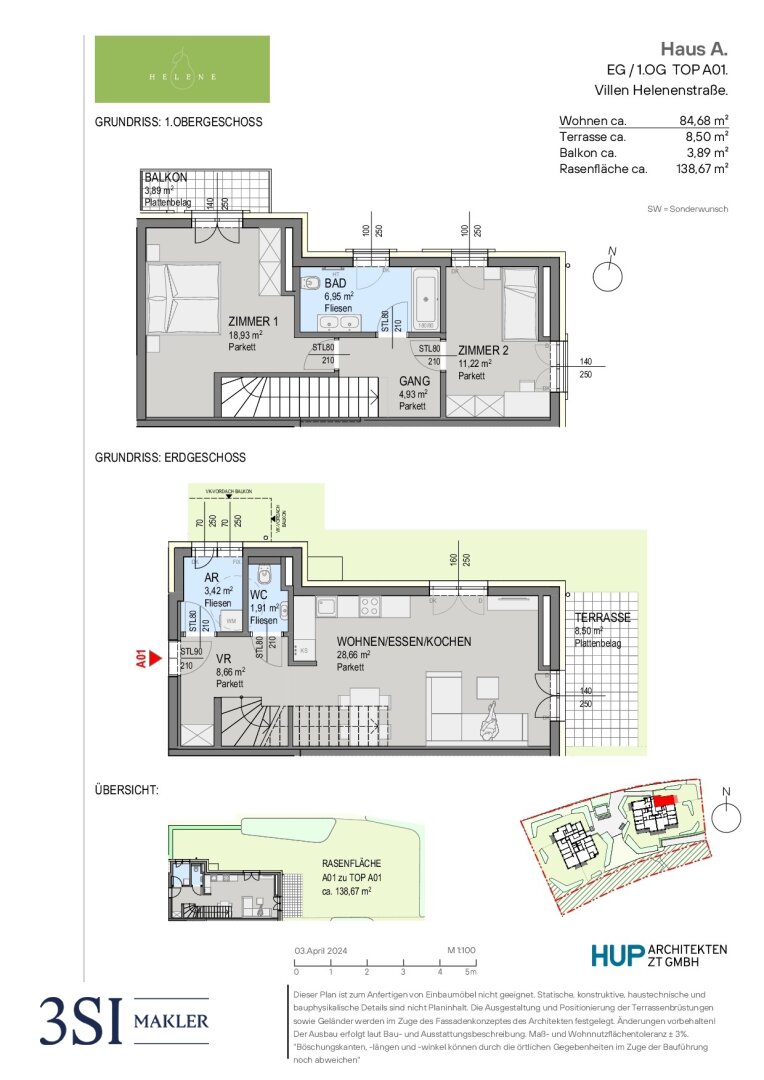 Wohnung zum Kauf 544.200 € 3 Zimmer 84,7 m²<br/>Wohnfläche EG<br/>Geschoss Helenenstraße 1 Baden 2500