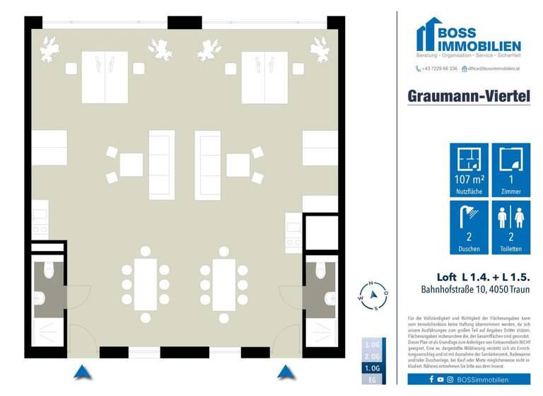 Büro zur Miete - Erstbezug 1.290 € 1 Zimmer 107,3 m² Bürofläche Bahnhofstraße 10 Traun 4050