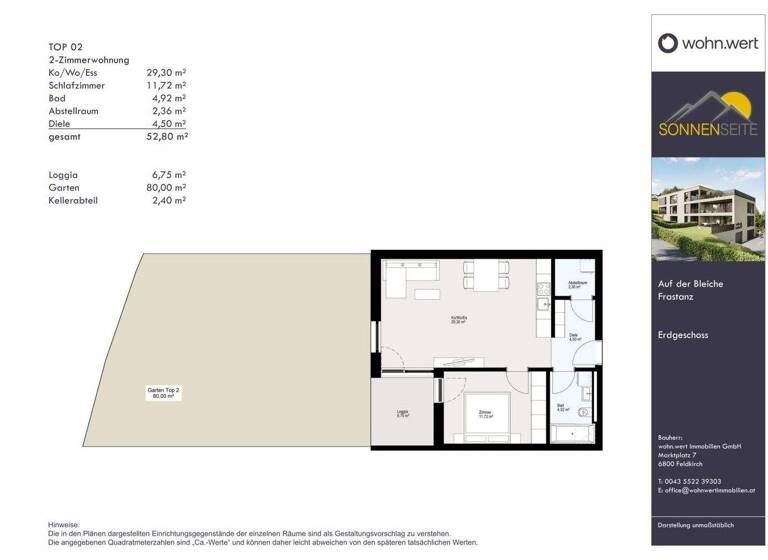 Wohnung zum Kauf - Erstbezug 369.000 € 2 Zimmer 52,8 m² EG Auf der Bleiche 8 Frastanz 6820