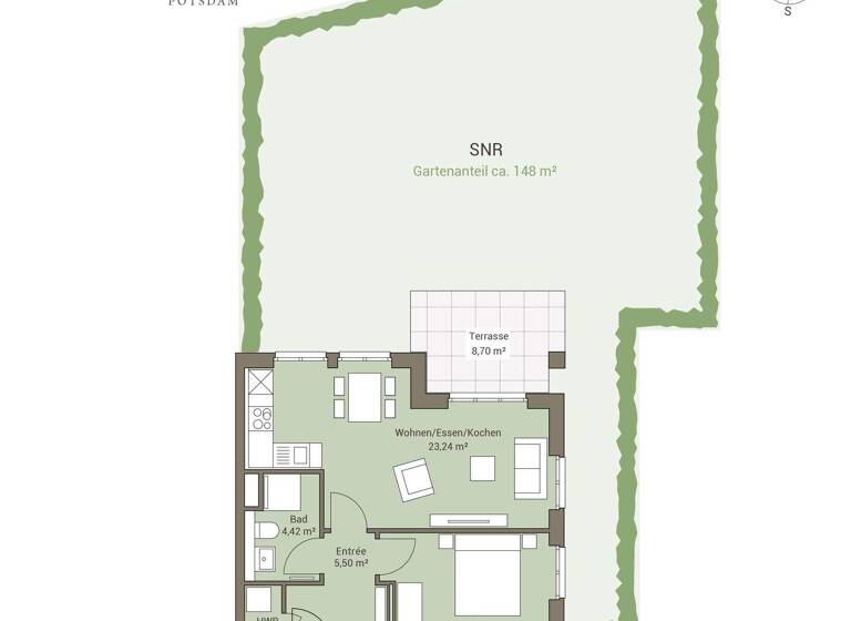 Wohnung zum Kauf - Erstbezug provisionsfrei 419.500 € 2 Zimmer 50,3 m² EG Georg-Hermann-Allee 117 Bornstedter Feld Potsdam 14469