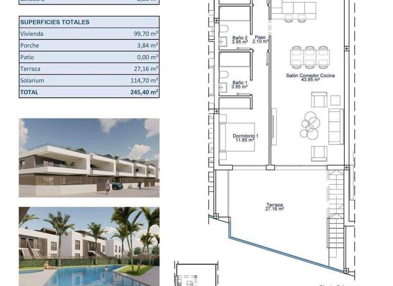 Terrassenwohnung zum Kauf 425.000 € 2 Zimmer 99 m² Pilar de la Horadada 03190