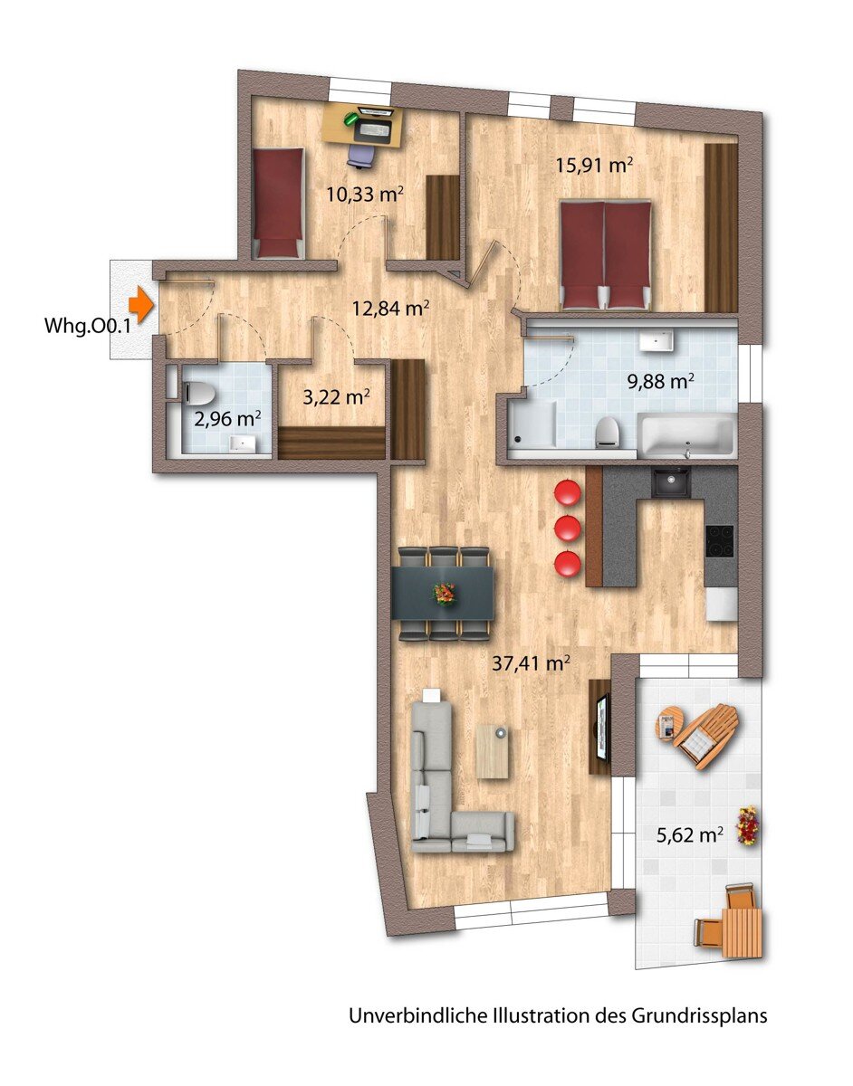 Wohnung zur Miete 1.265 € 3 Zimmer 98,2 m²<br/>Wohnfläche EG<br/>Geschoss Schlesierstraße 6 Bönnigheim Bönnigheim 74357