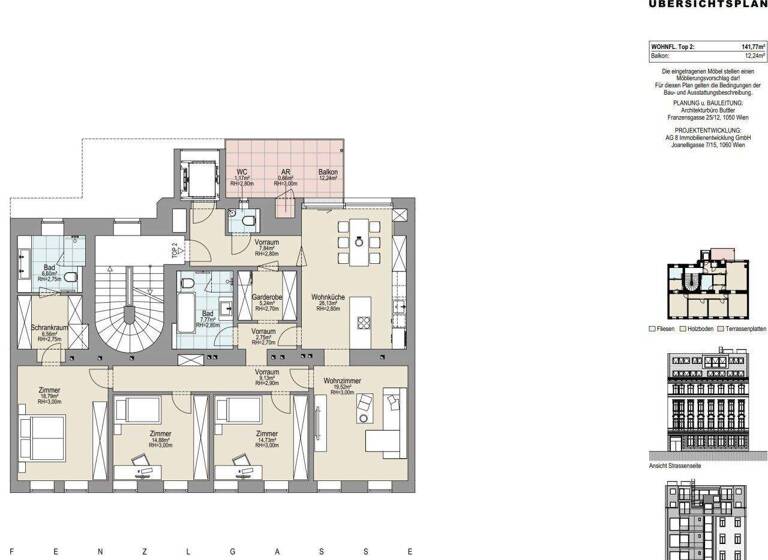 Wohnung zum Kauf - Erstbezug 949.000 € 4,5 Zimmer 141,8 m² 1. Geschoss Fenzlgasse Wien 1140