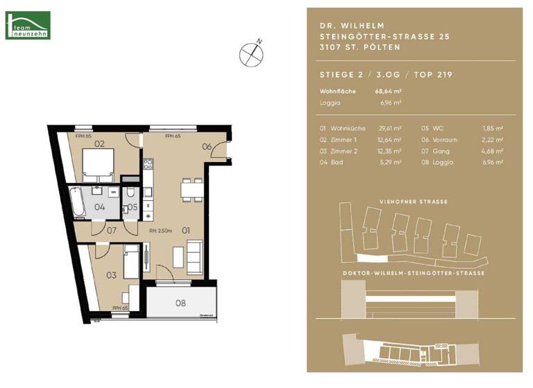 Wohnung zur Miete 752 € 3 Zimmer 68,4 m² 3. Geschoss frei ab 01.05.2026 Doktor-Wilhelm-Steingötter-Straße 25 Viehofen St. Pölten 3100