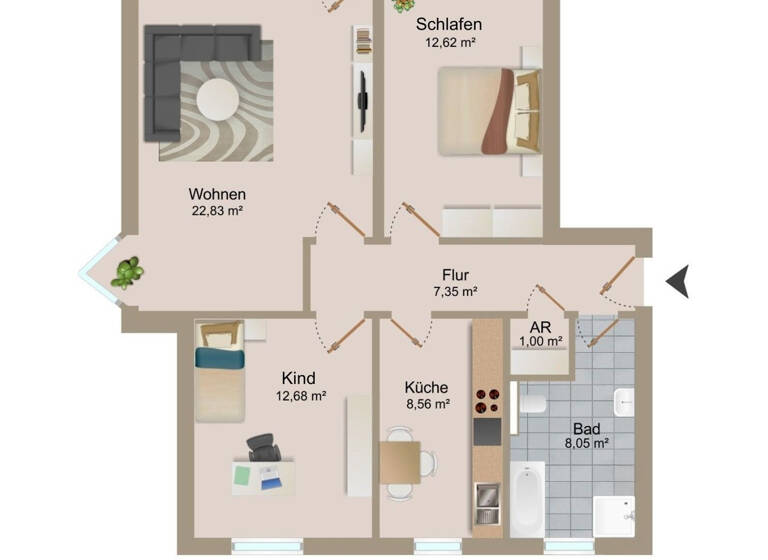 Wohnung zum Kauf 99.500 € 3 Zimmer 75 m²<br/>Wohnfläche 1.<br/>Geschoss Ebendorf Barleben / Ebendorf 39179