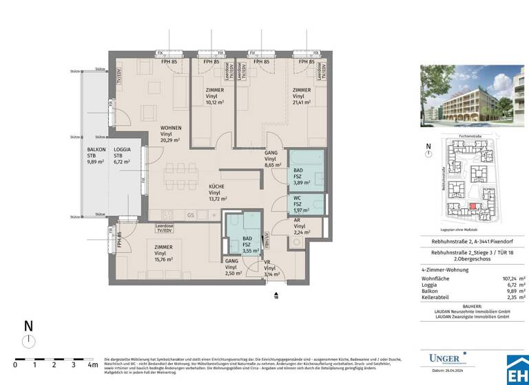 Wohnung zur Miete - Erstbezug 1.097 € 4 Zimmer 107,2 m² 2. Geschoss Rebhuhnstraße Pixendorf 3451