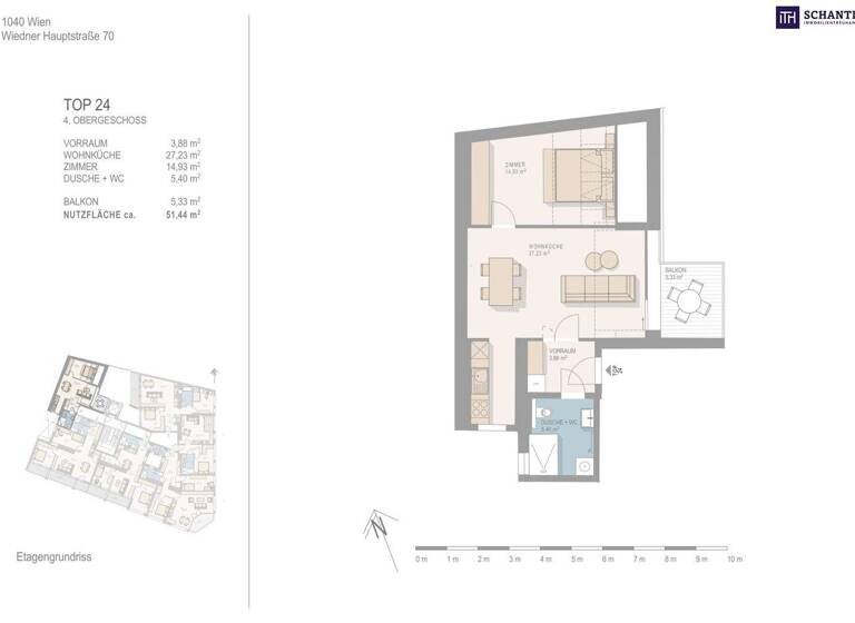 Wohnung zum Kauf - Erstbezug 579.000 € 2 Zimmer 51,4 m² 4. Geschoss Wiedner Hauptstraße Wien,Wieden 1040