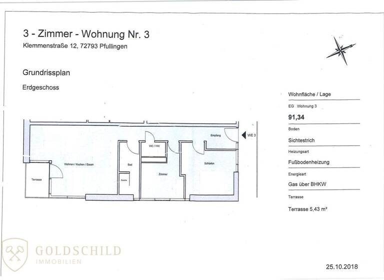 Wohnung zum Kauf 389.000 € 3 Zimmer 91,3 m² Pfullingen 72793