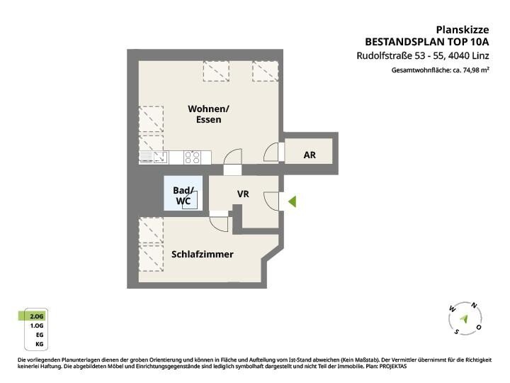 Wohnung zur Miete 737 € 2 Zimmer 75 m²<br/>Wohnfläche 01.02.2025<br/>Verfügbarkeit Rudolfstraße 53 - 55 Urfahr Linz 4040