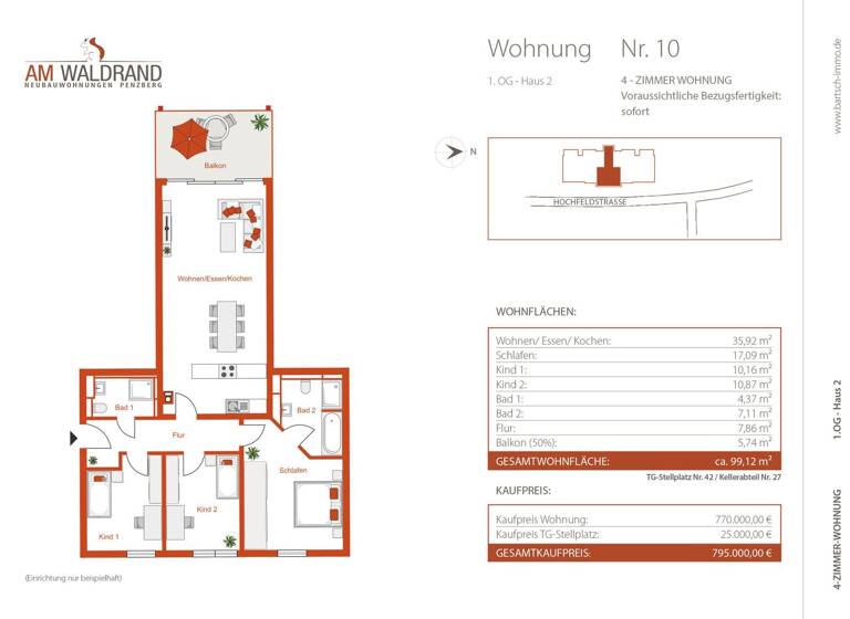 Wohnung zum Kauf - Erstbezug provisionsfrei 770.000 € 4 Zimmer 99,1 m² 1. Geschoss Heinz Penzberg 82377