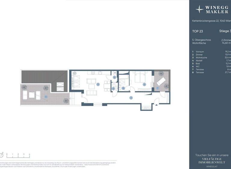Wohnung zum Kauf - Erstbezug 933.500 € 2 Zimmer 76,6 m² 6. Geschoss Kettenbrückengasse 22 Wien 1040