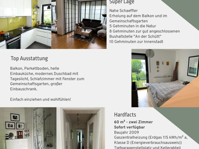 Wohnung zur Miete 850 € 2 Zimmer 60 m² Geschoss 1/2 frei ab sofort Am Buck 14 Herzogenaurach Herzogenaurach 91074