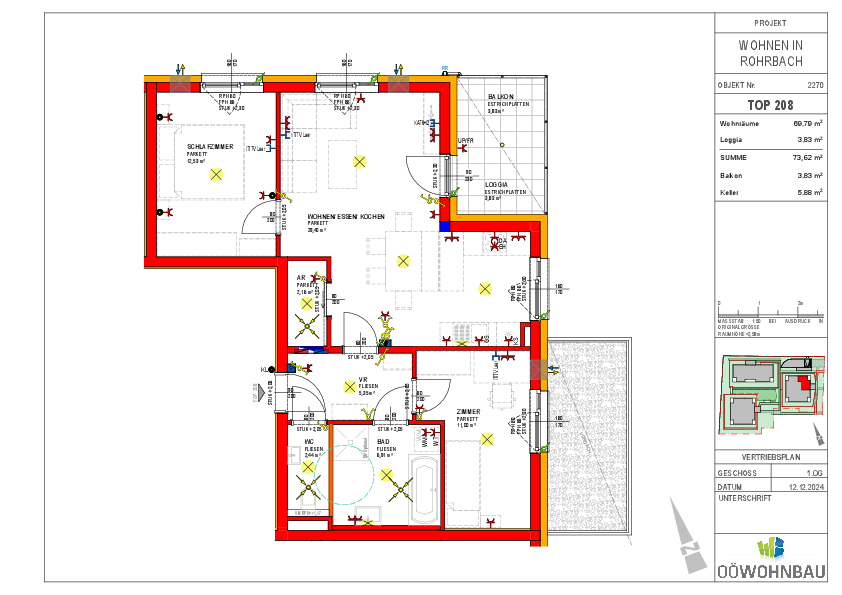 Wohnung zur Miete 713 € 3 Zimmer 69,8 m²<br/>Wohnfläche 1.<br/>Geschoss Fadingerstraße Rohrbach-Berg 4150