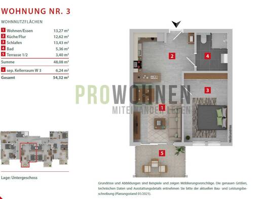 Wohnung zum Kauf 221.168 € 2 Zimmer 48,1 m² Fechenbach Collenberg 97903
