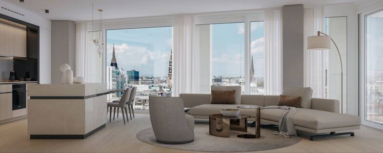 Wohnung zur Miete - Neubau 4.101 € 2 Zimmer 121 m² 9. Geschoss frei ab sofort Hübenerstraße 8 HafenCity Hamburg 20457