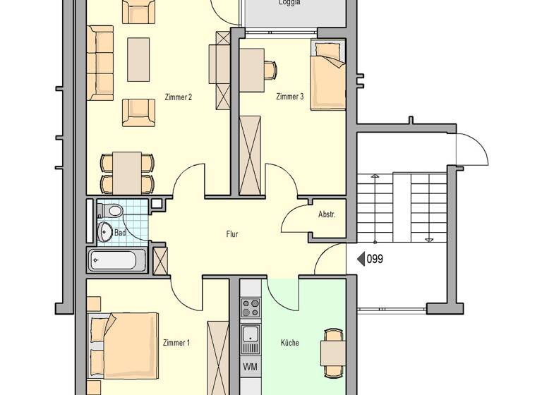 Wohnung zur Miete 655 € 3 Zimmer 77,2 m² 3. Geschoss frei ab 01.06.2026 Kürenz Trier 54296