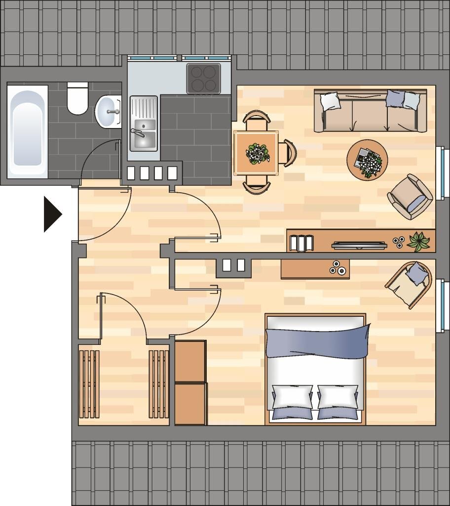 Wohnung zur Miete 337 € 1 Zimmer 36,3 m²<br/>Wohnfläche 2.<br/>Geschoss Im Werder 12 Fedderwardergroden Wilhelmshaven 26388