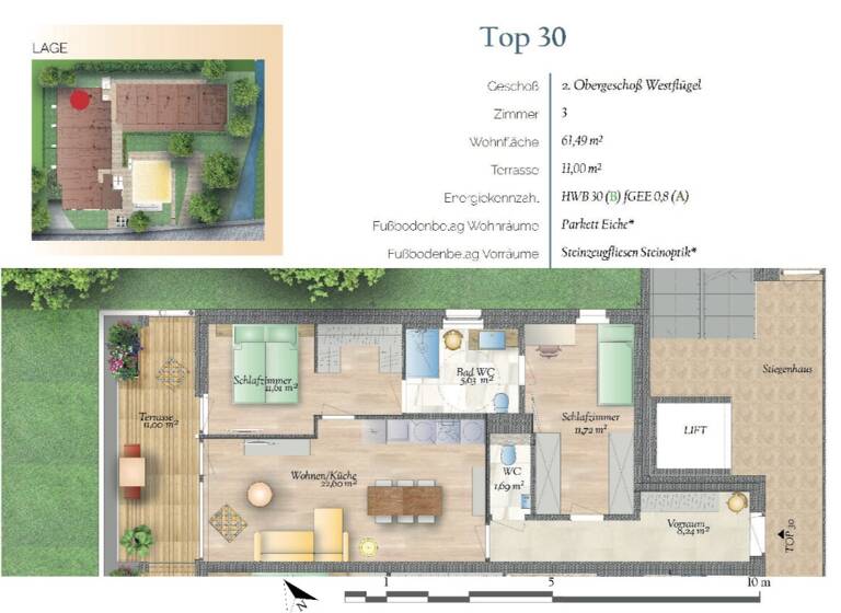 Wohnung zur Miete 947 € 3 Zimmer 61,5 m² 2. Geschoss Pitten 2823