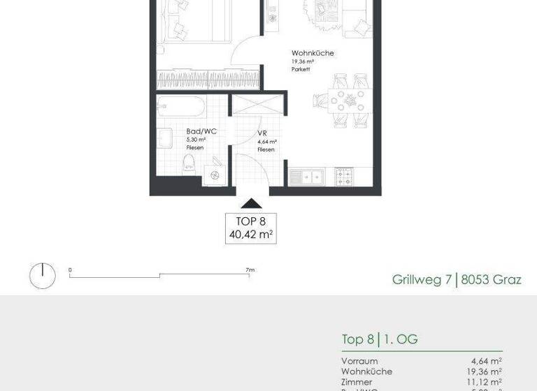 Wohnung zur Miete 461 € 2 Zimmer 40,4 m² 1. Geschoss frei ab 01.06.2026 Grillweg 7 Straßgang Graz 8053
