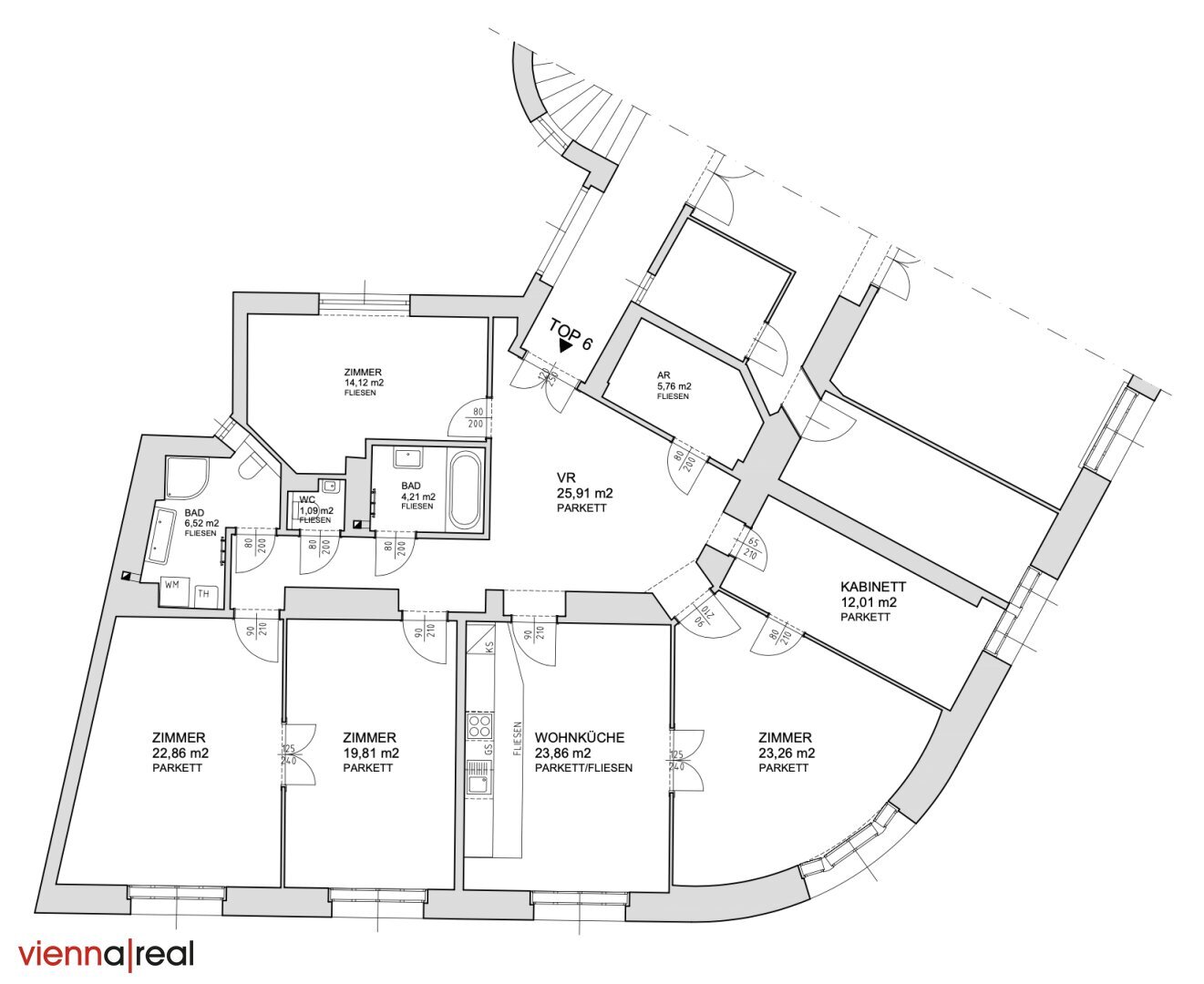 Wohnung zur Miete 2.072 € 5 Zimmer 159,4 m²<br/>Wohnfläche 2.<br/>Geschoss 01.12.2024<br/>Verfügbarkeit Wiedner Hauptstraße Wien 1040