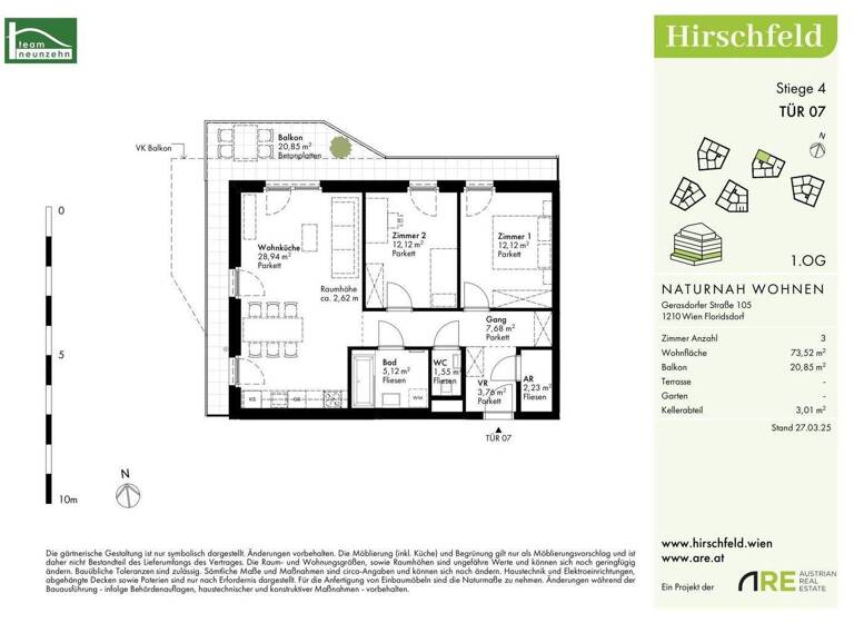 WG-Zimmer zum Kauf - Erstbezug provisionsfrei 447.900 € 3 Zimmer 73,5 m² 1. Geschoss Gerasdorfer Straße 105 Wien 1210