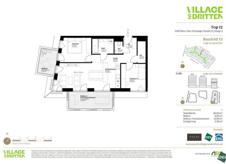 Terrassenwohnung zum Kauf - Erstbezug 602.000 € 3 Zimmer 69,8 m² 3. Geschoss Otto-Preminger-Straße Wien 1030
