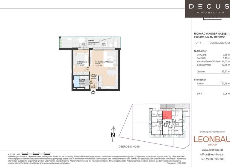Wohnung zum Kauf provisionsfrei 365.000 € 2 Zimmer 53,2 m² 1. Geschoss Brunn am Gebirge 2345