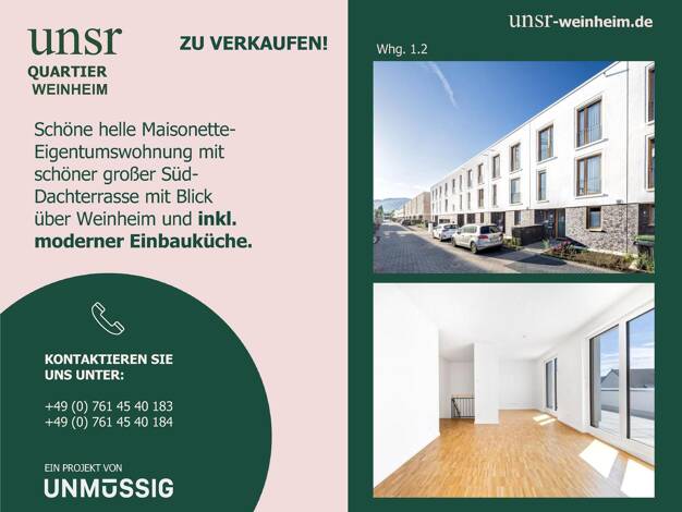 Maisonette zum Kauf - Erstbezug provisionsfrei 639.000 € 4 Zimmer 138,1 m² Geschoss 1/2 frei ab sofort Hannah-Ahrendt-Straße 2/5 Weinheim Weinheim 69469
