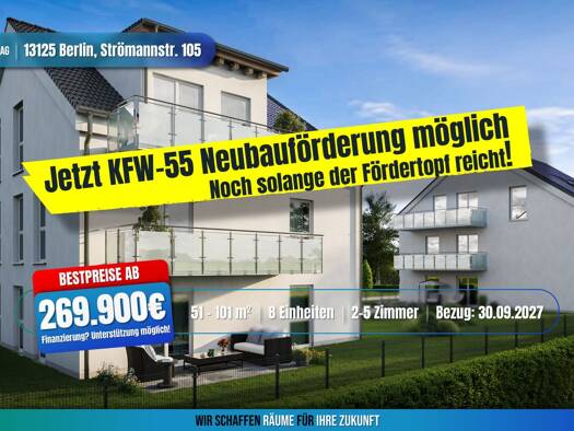 Terrassenwohnung zum Kauf - Erstbezug provisionsfrei als Kapitalanlage geeignet 479.900 € 4 Zimmer 92 m² Strömannstraße 105 Karow Berlin 13125